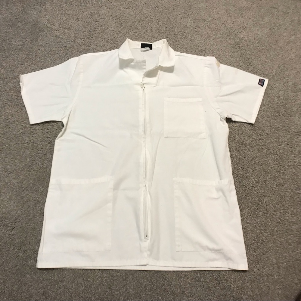 White Full-Zip Scrub Top Mens Medium
